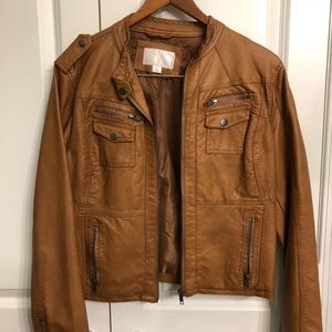 Pleather tan jacket, moto, lightweight